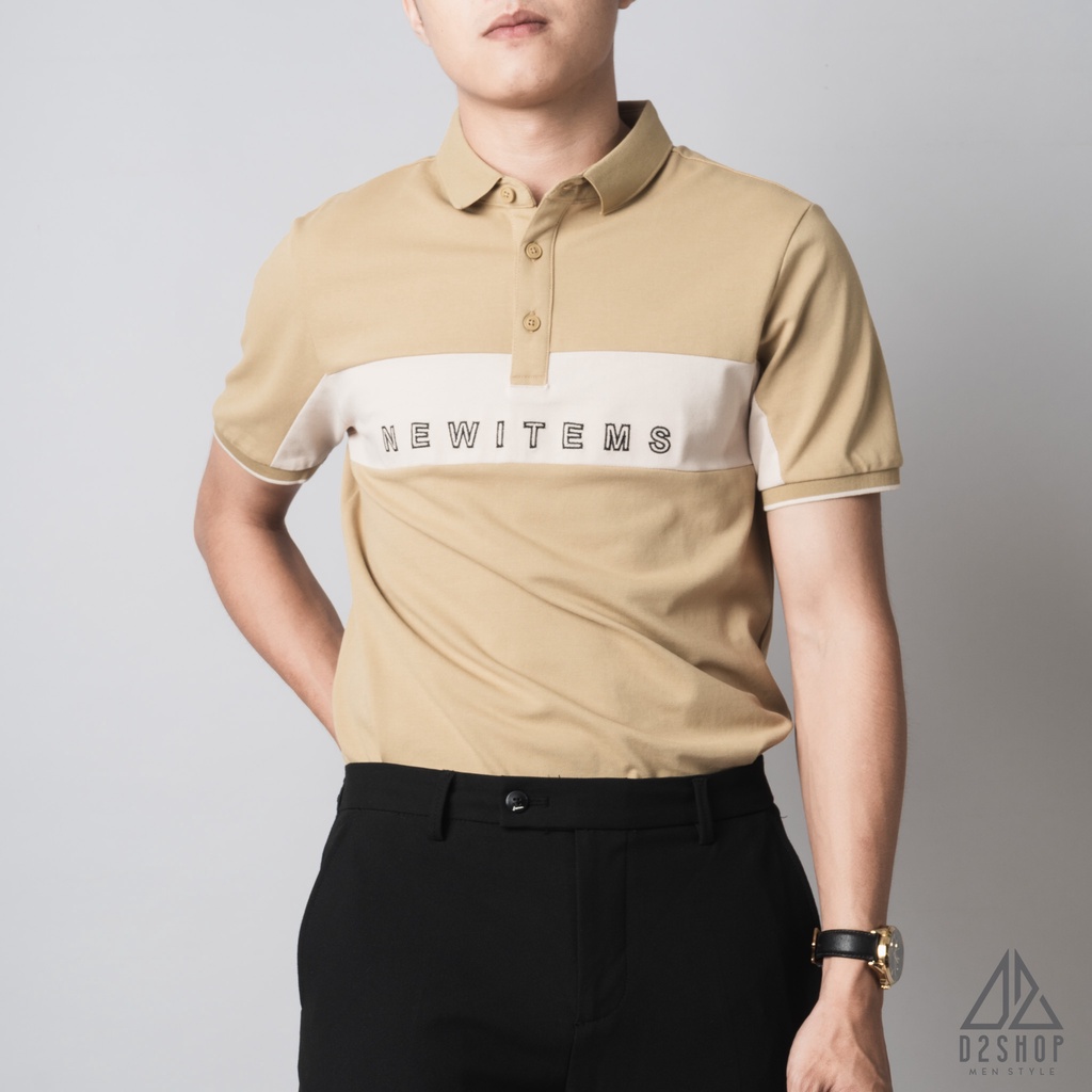 Áo thun polo nam D2shop, áo polo nam phối ngực NEW ITEMS