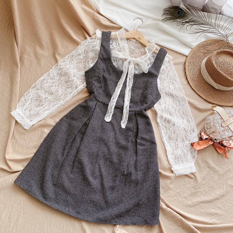 SET ĐẦM DẠ ÁO REN |hình thật chụp trải sàn|