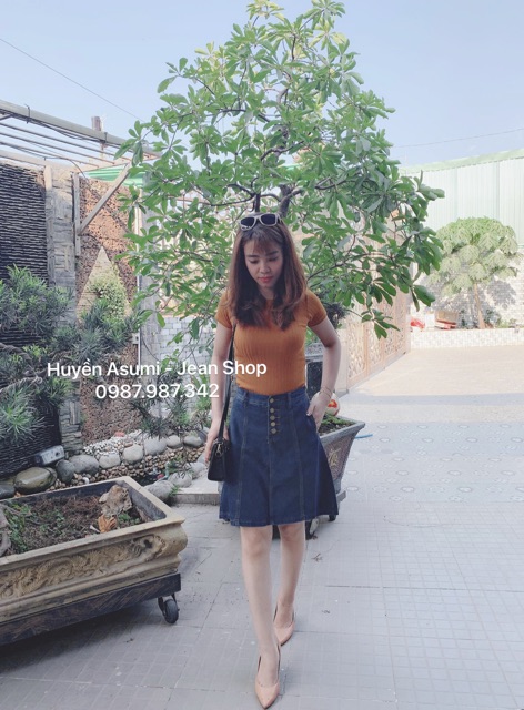 [Ảnh shop tự chụp] - Chân váy jean xoè ngang gối | BigBuy360 - bigbuy360.vn