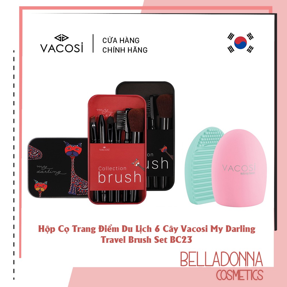 [Chính Hãng] Bộ cọ hộp sắt 6 cây Vacosi Collection Makeup House tặng dụng cụ vệ sinh cọ quả trứng Vacosi