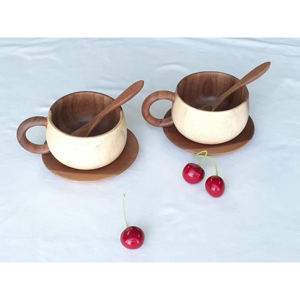 Thìa ,Cốc gỗ KEO có quai cầm xuất Nhật wooden cup