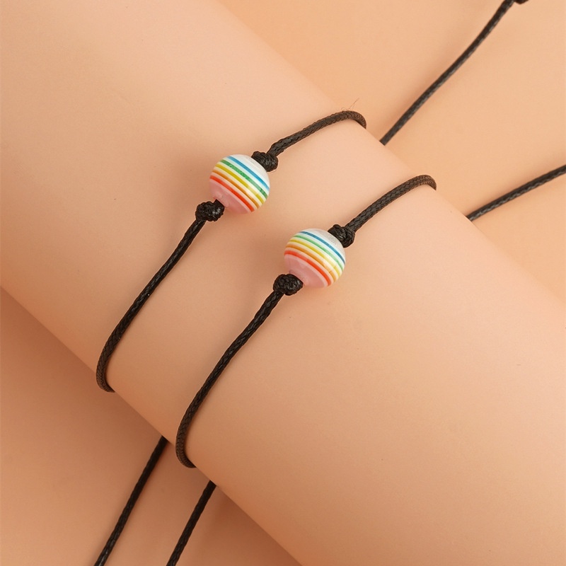 Vòng đeo tay RINHOO FRIENDSHIP dây bện phối hạt nhựa resin màu cầu vòng có thể điều chỉnh thời trang cho nam và nữ