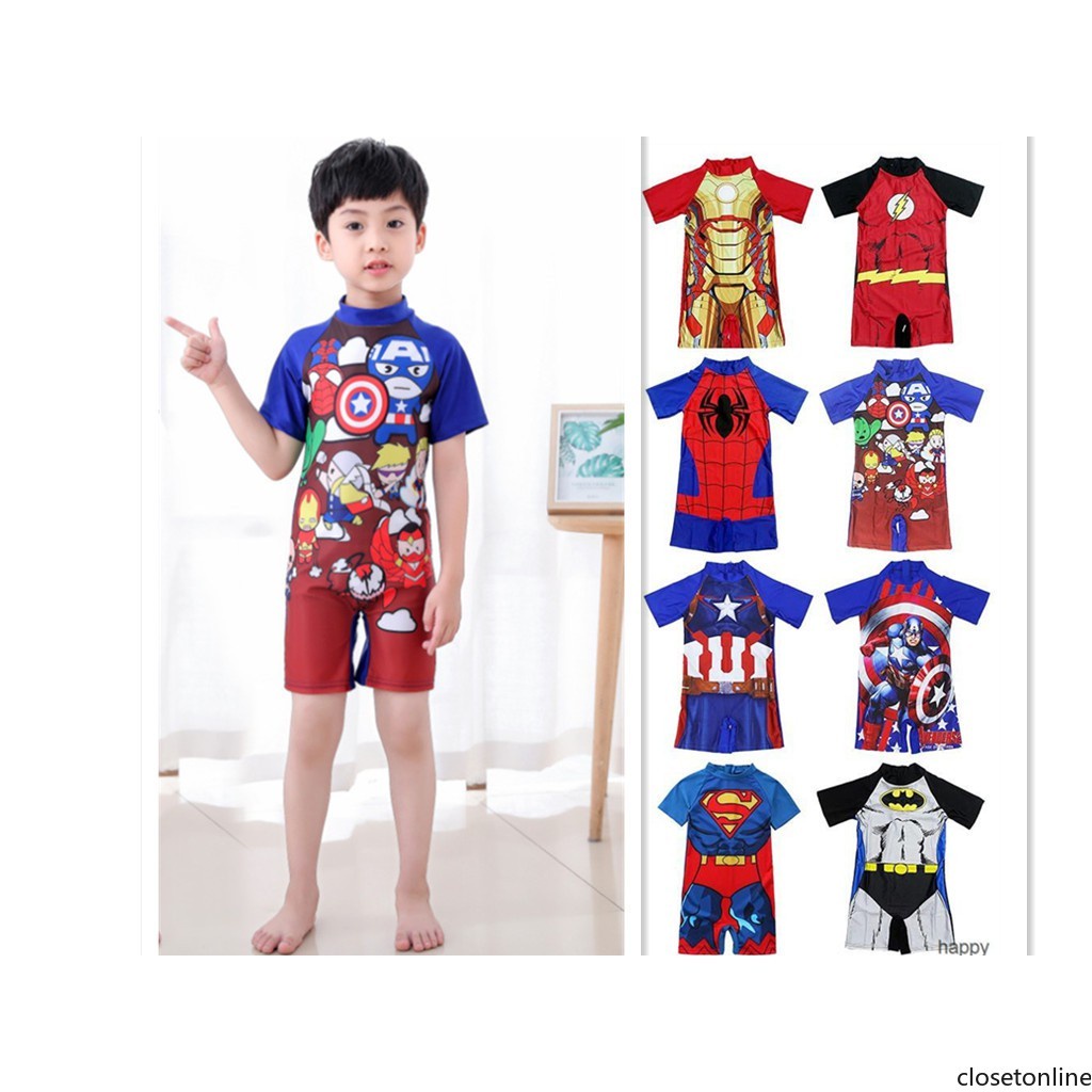 Gowin Bé trai Bộ đồ bơi cho trẻ em Áo tắm Batman Spiderman tay ngắn mùa hè đồ bơi bé trai  3-13 Years old