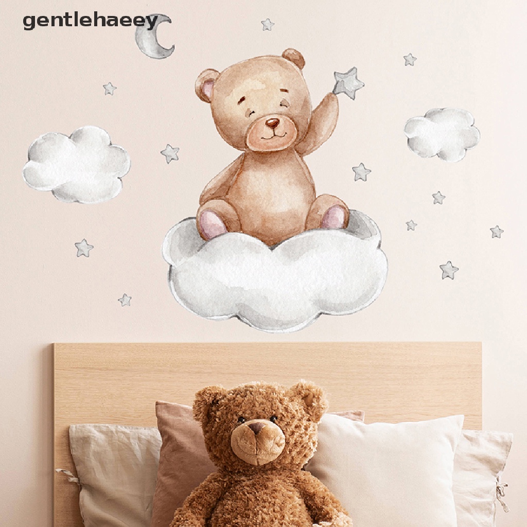 Sticker Dán Tường Họa Tiết Hoạt Hình Chú Gấu Nằm Trên Mặt Trăng Và Ngôi Sao Cho Phòng Bé Trai