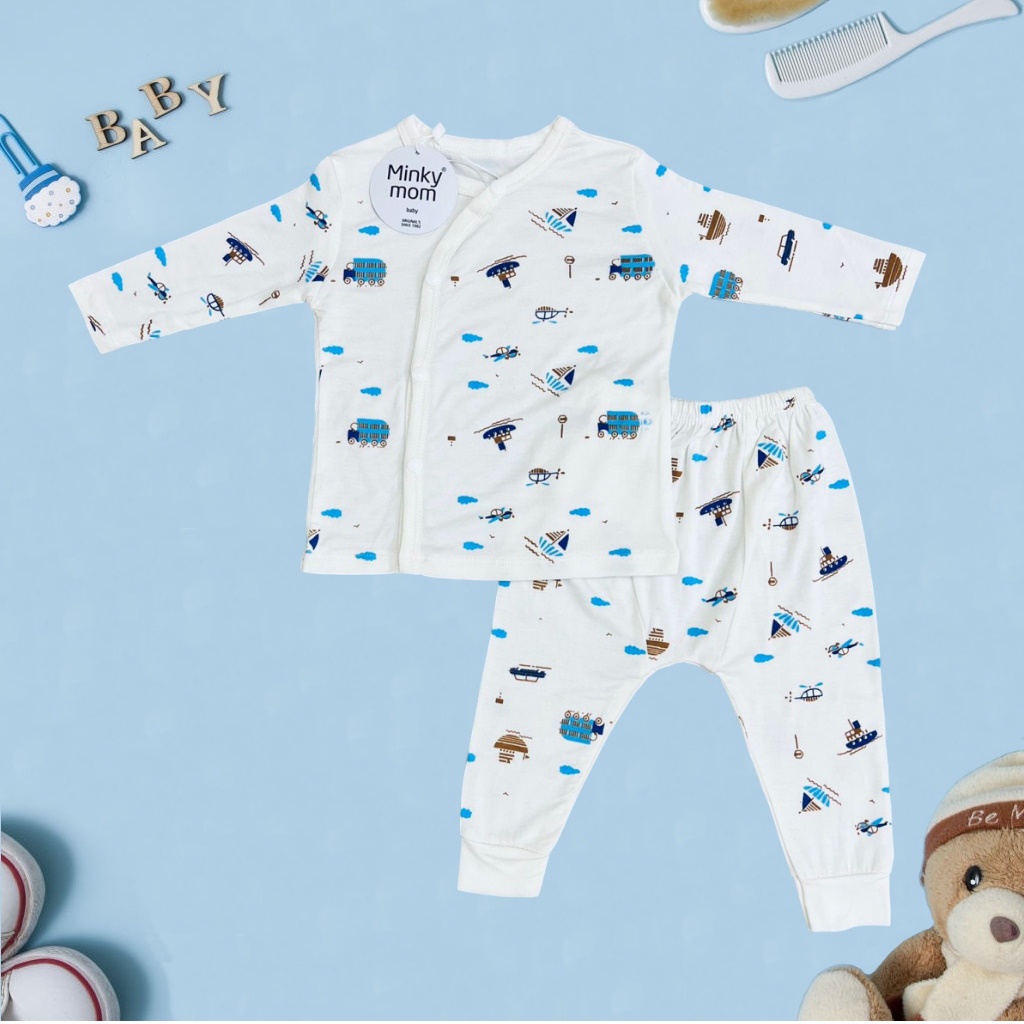 Bộ sơ sinh khuy lệch Minky mom chất thun lạnh, quần áo trẻ em cho bé trai bé gái -1073