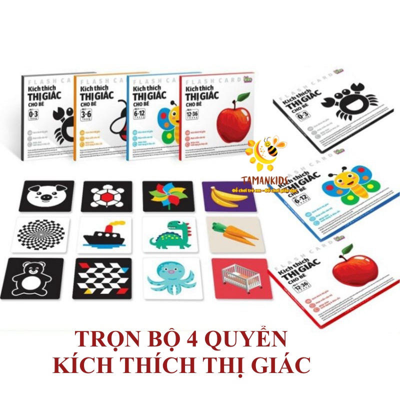 Bộ Thẻ Kích thích Thị giác Thẻ Học Flashcard Cho Bé từ 0-36 tháng, Khổ 21x21cm, In 2 mặt