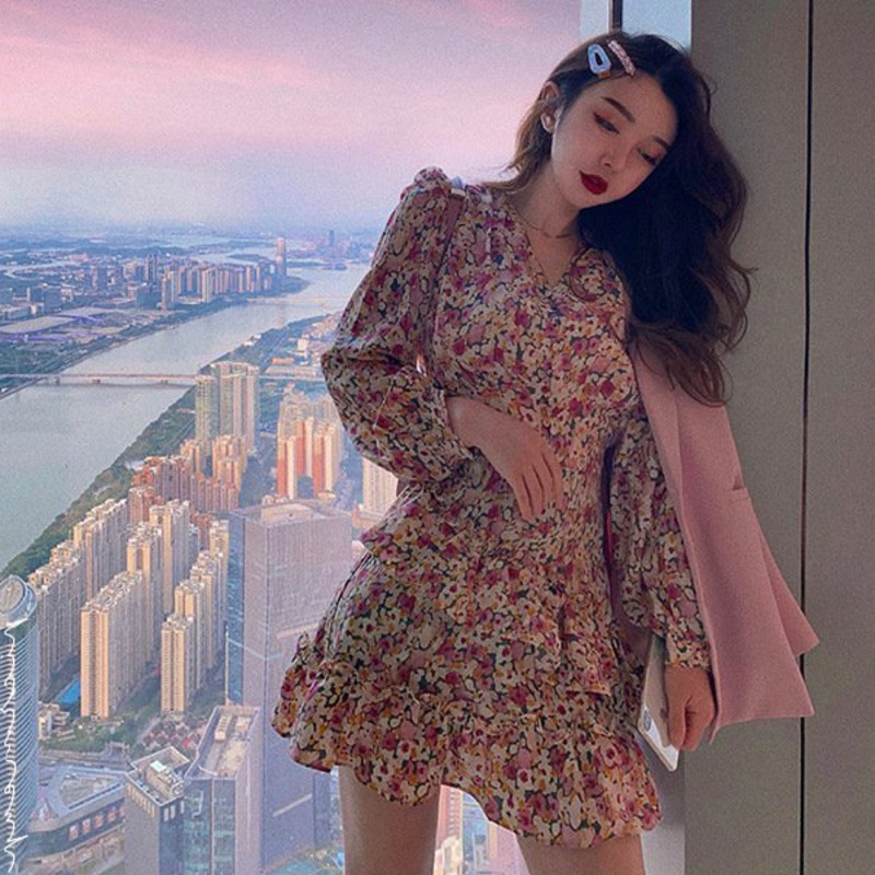 Đầm Hoa Tay Dài Thời Trang Dành Cho Nữ