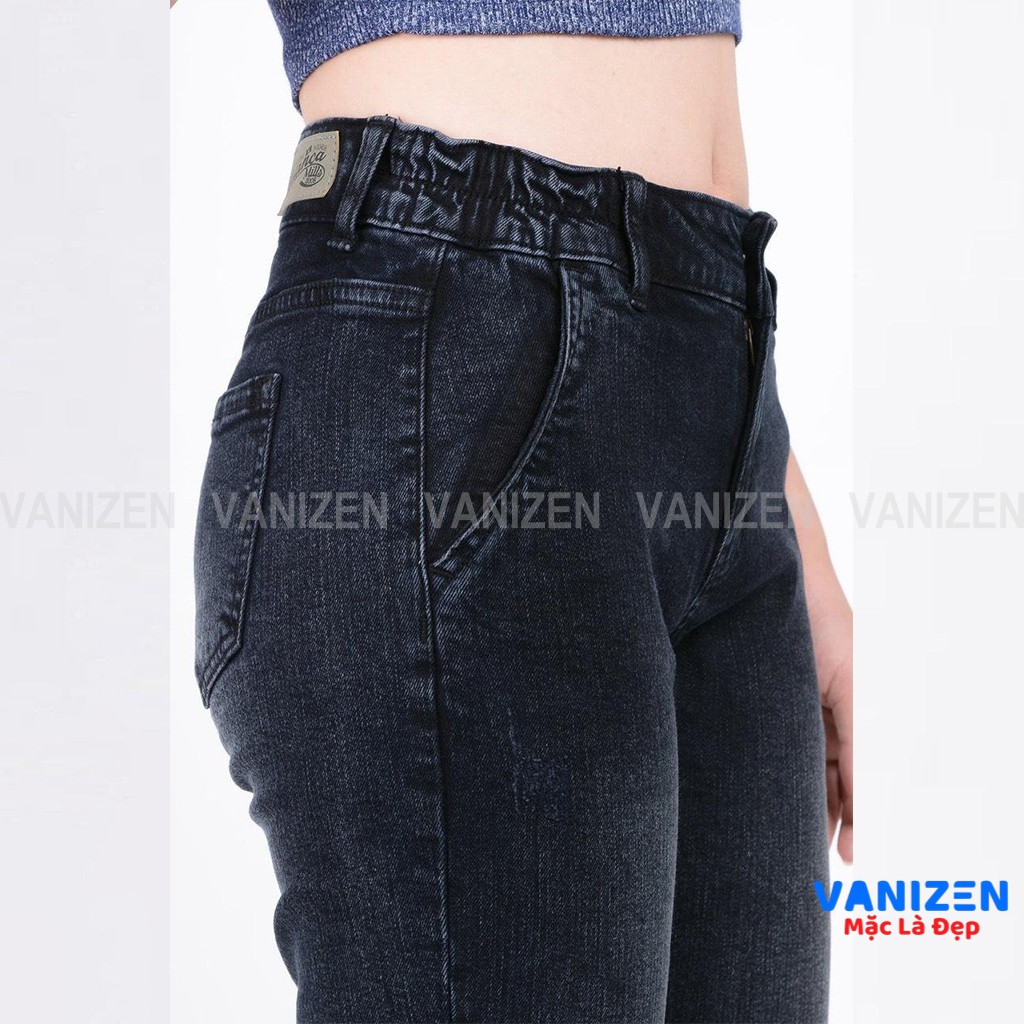 Quần jean nữ ống rộng baggy đẹp lưng cao cạp bán chun xám xước  hàng hiệu cao cấp mã 450 VANIZEN