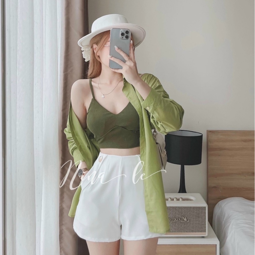Sét bộ 3 món nữ áo khoác tay dài kèm bra phối quần đùi năng động