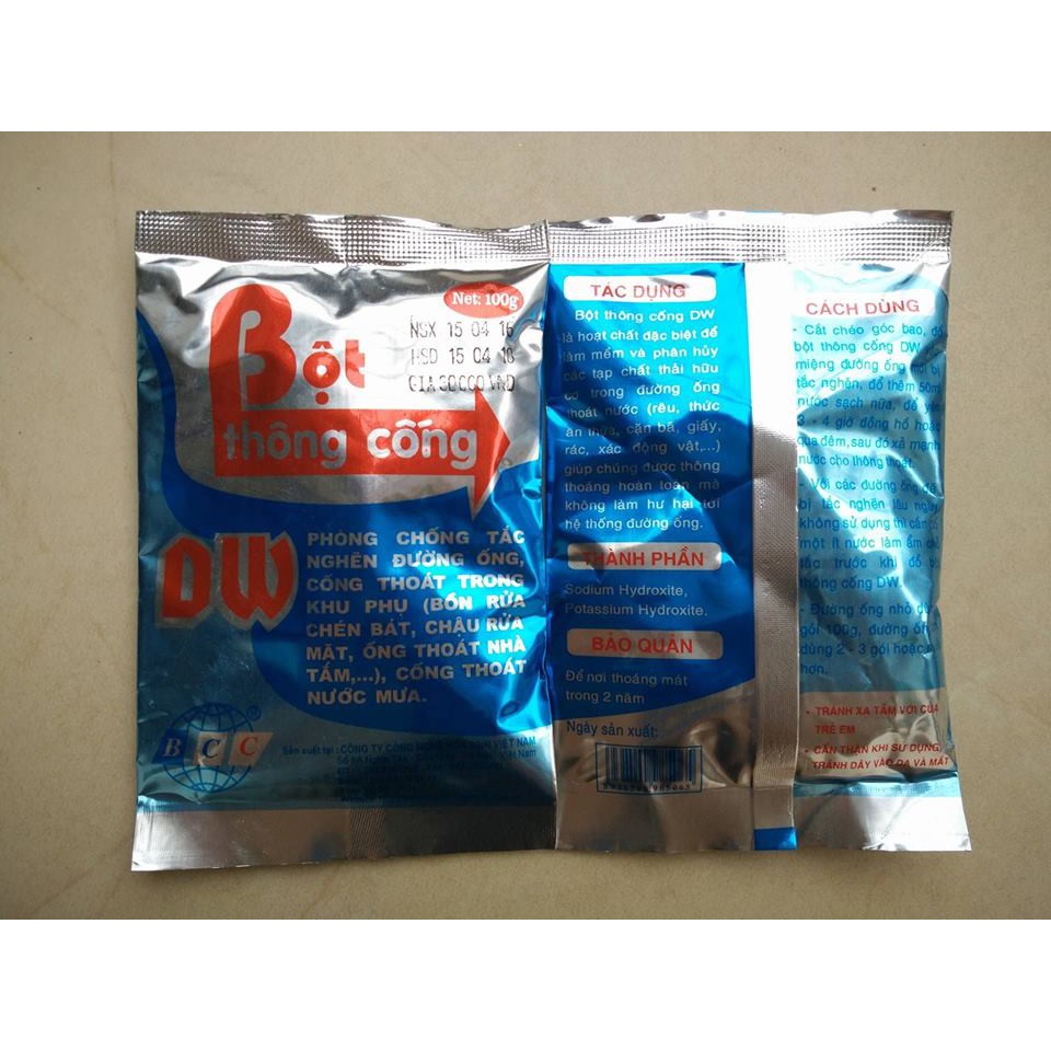 DW Bột Thông Tắc Cống Bồn Cầu Bồn Rửa Mặt Đường Ống