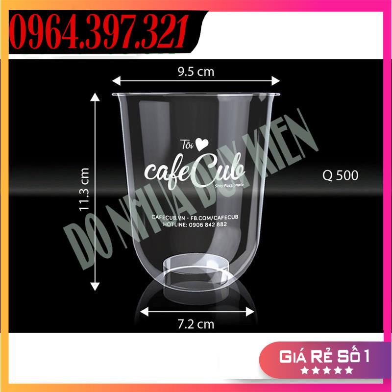 50 Cốc, Ly Nhựa Bầu 500ML (Chữ U) Cốc Nhựa Dùng 1 Lần CÓ NẮP Loại Đẹp Đựng Đồ Uống - Có Thể Dập Được Màng