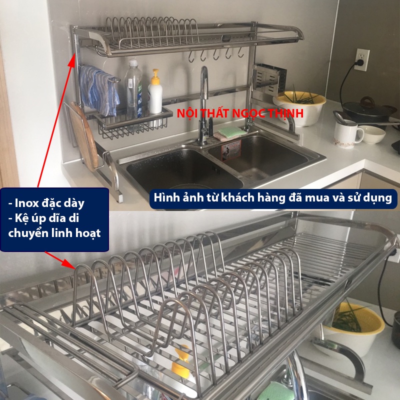 Kệ chén đa năng KC-86cm PLUS inox 304 cao cấp chịu lực tới 90kg