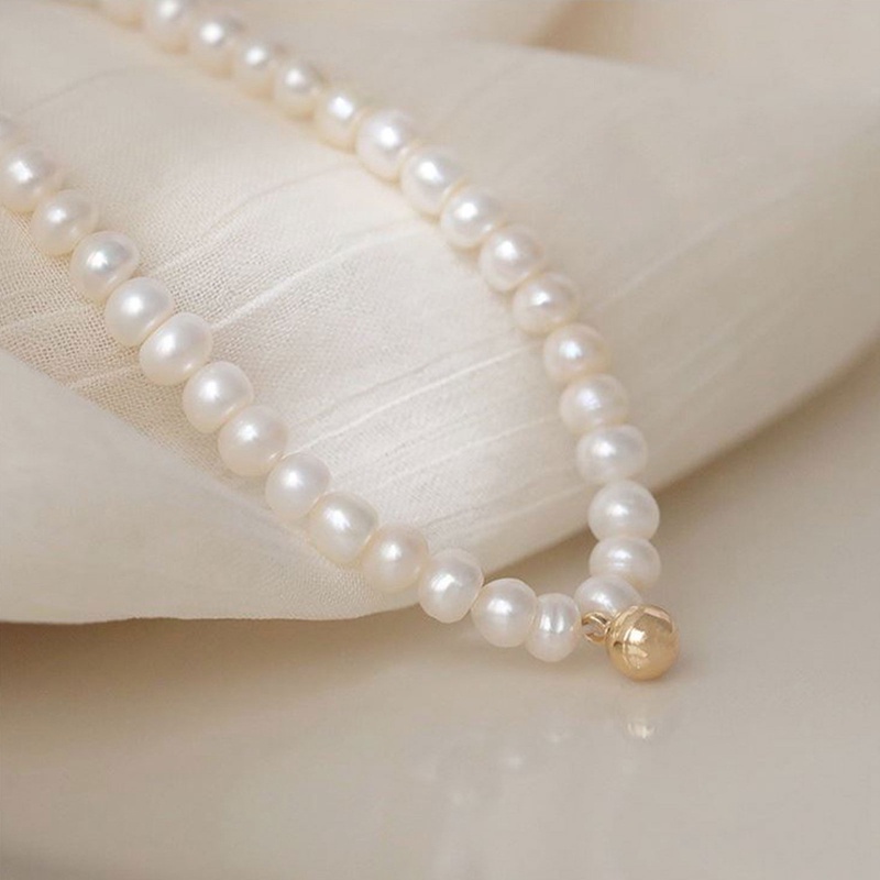 Ygt Vòng cổ Ngọc Trai Mặt Hình Hạt Đậu Vàng Nhỏ Xinh Thanh Lịch Phong Cách Pháp Cho Nữ