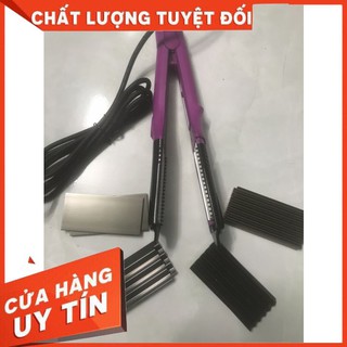 MÁY KẸP TÓC ĐA NĂNG KEP DUỖI BẤM XÙ GẪY TÓC 4IN1, MÀY BẤM XÙ THAY BẢN DỄ DÀNG VỚI 3 BẢN DẬP XÙ VÀ 1  KẸP THA