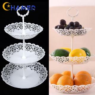 Durable 1pc Table Kitchen Display Decor 25.5*40cm White PP 3-layer Fruit Dessert Detachable Hollow Tray Storage rack