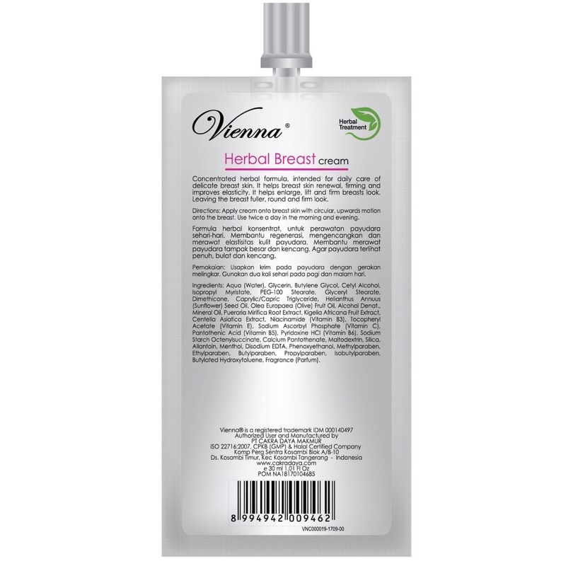 Kem thảo dược Vienna dưỡng ngực| Túi thơm 30ml | BigBuy360 - bigbuy360.vn
