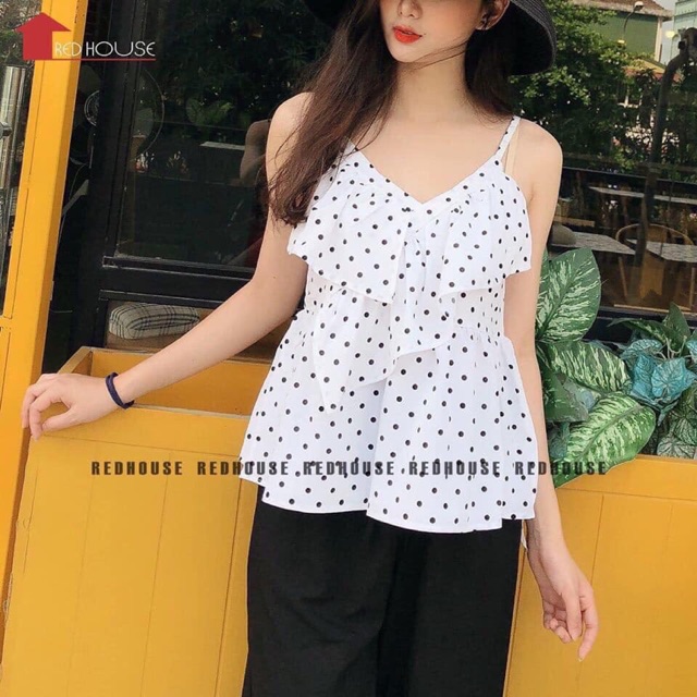 Áo hai dây bèo chấm bi