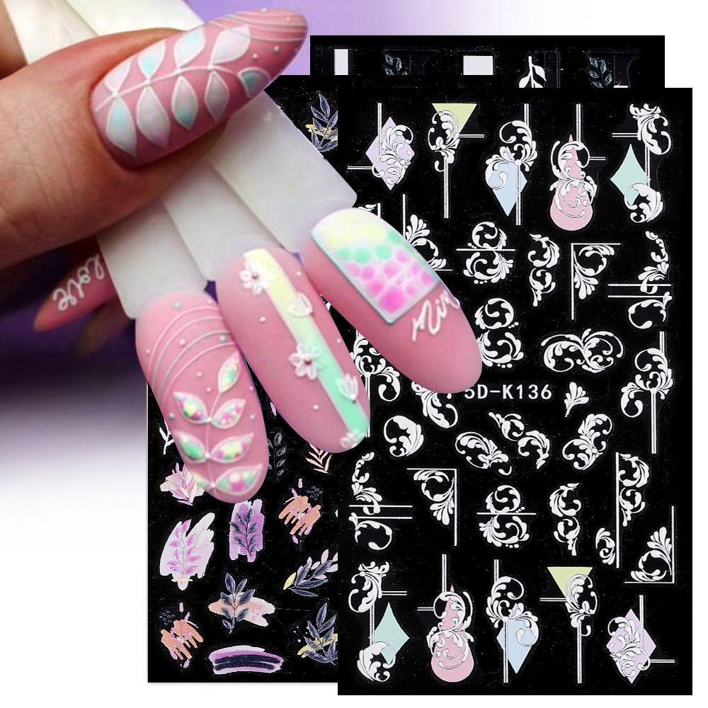 Hình Dán Trang Trí Móng Tay Acrylic Màu Trắng Đen DIY