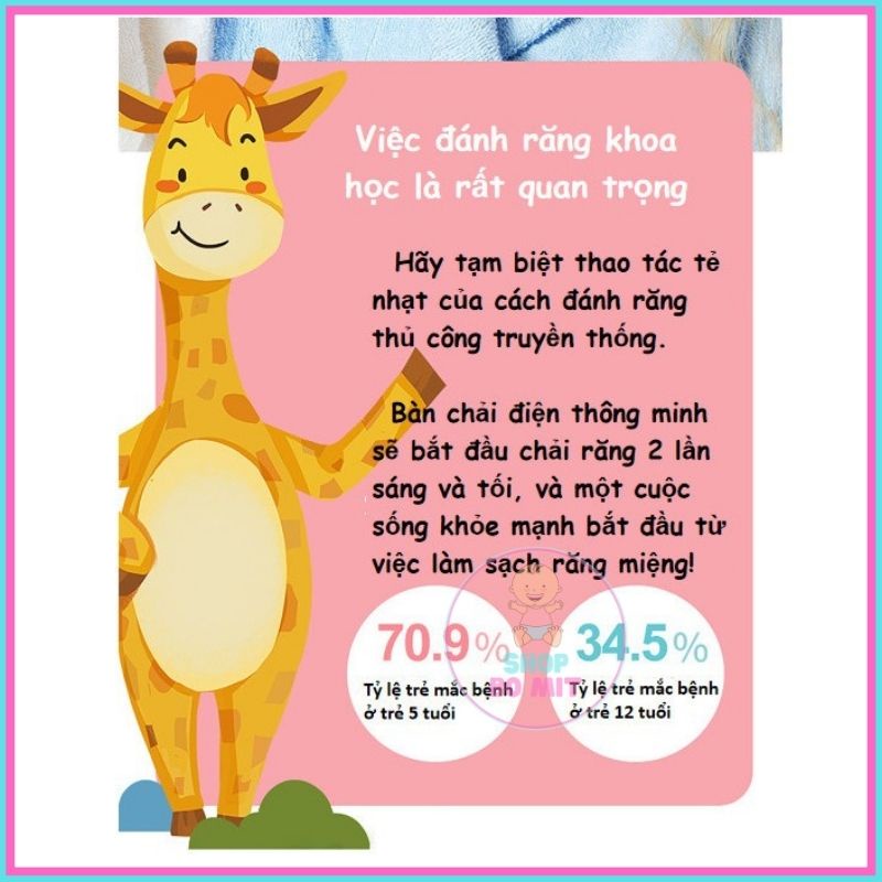 Bàn chải điện cho bé đánh răng tự động trẻ em 2-3-10 tuổi em bé lông mềm SHOPBOMIT BCD01