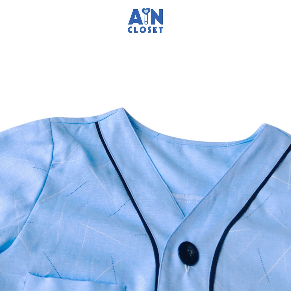 Áo sơ mi xanh cho mẹ cổ chữ V cotton Âu - AICDMEZGSKFO - AIN Closet