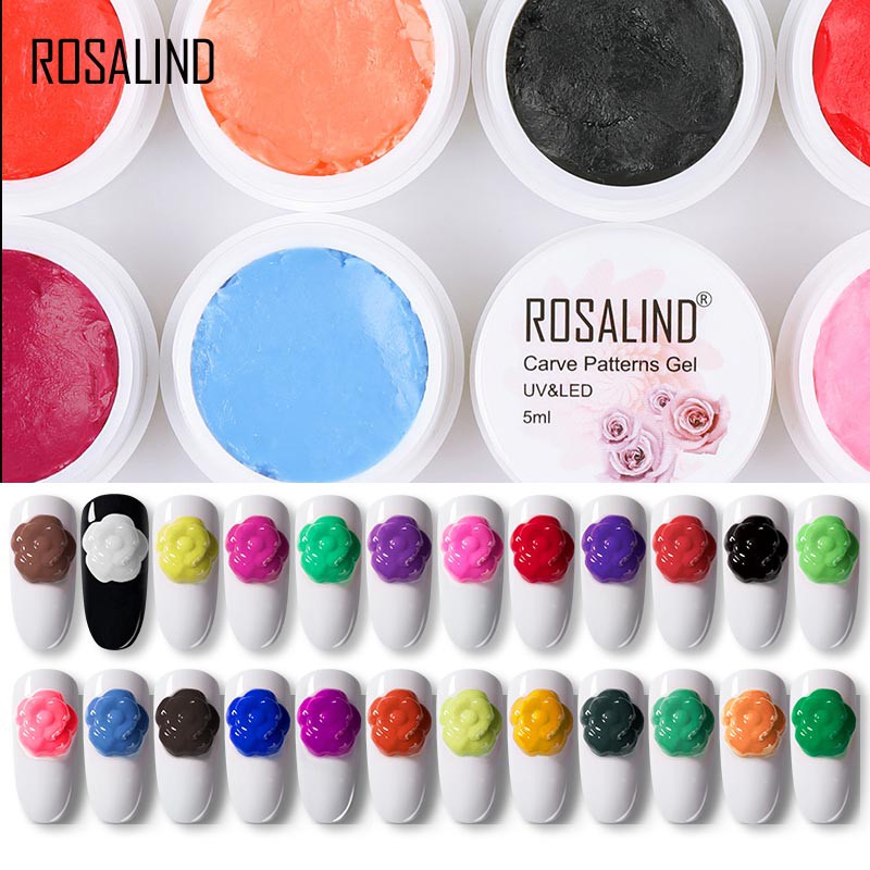 Hũ gel khắc màu trang trí móng tay 3D hiệu Rosaline với 24 kiểu màu tùy chọn