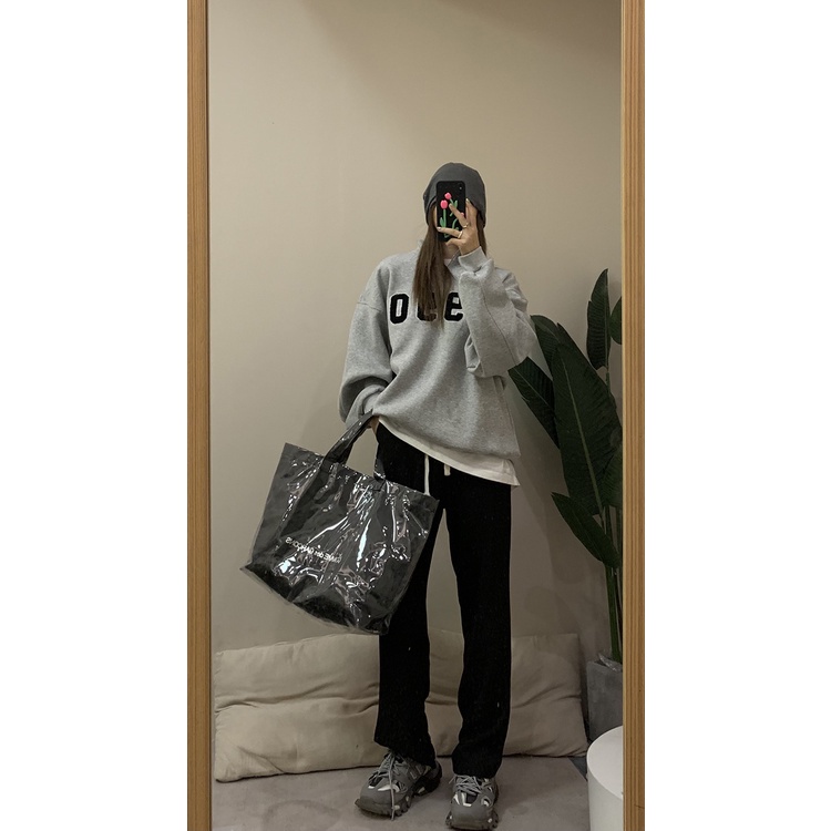 Quần dài thể thao ống rộng lưng thun co giãn màu đen phong cách Hàn Quốc sành điệu cho nữ