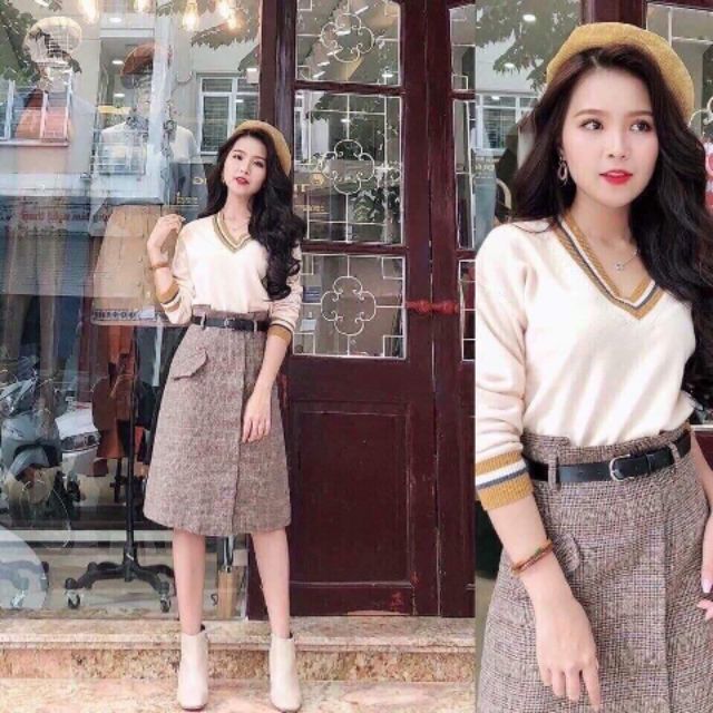 Áo len nữ cổ tim