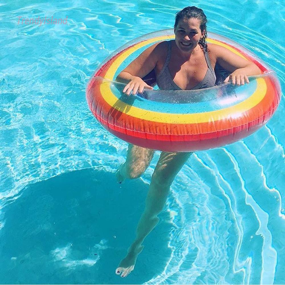 Rainbow Seat Ring Toy Outdoor Summer Pool Float Circle Inflatable for Adult Buoy Swimming Ring