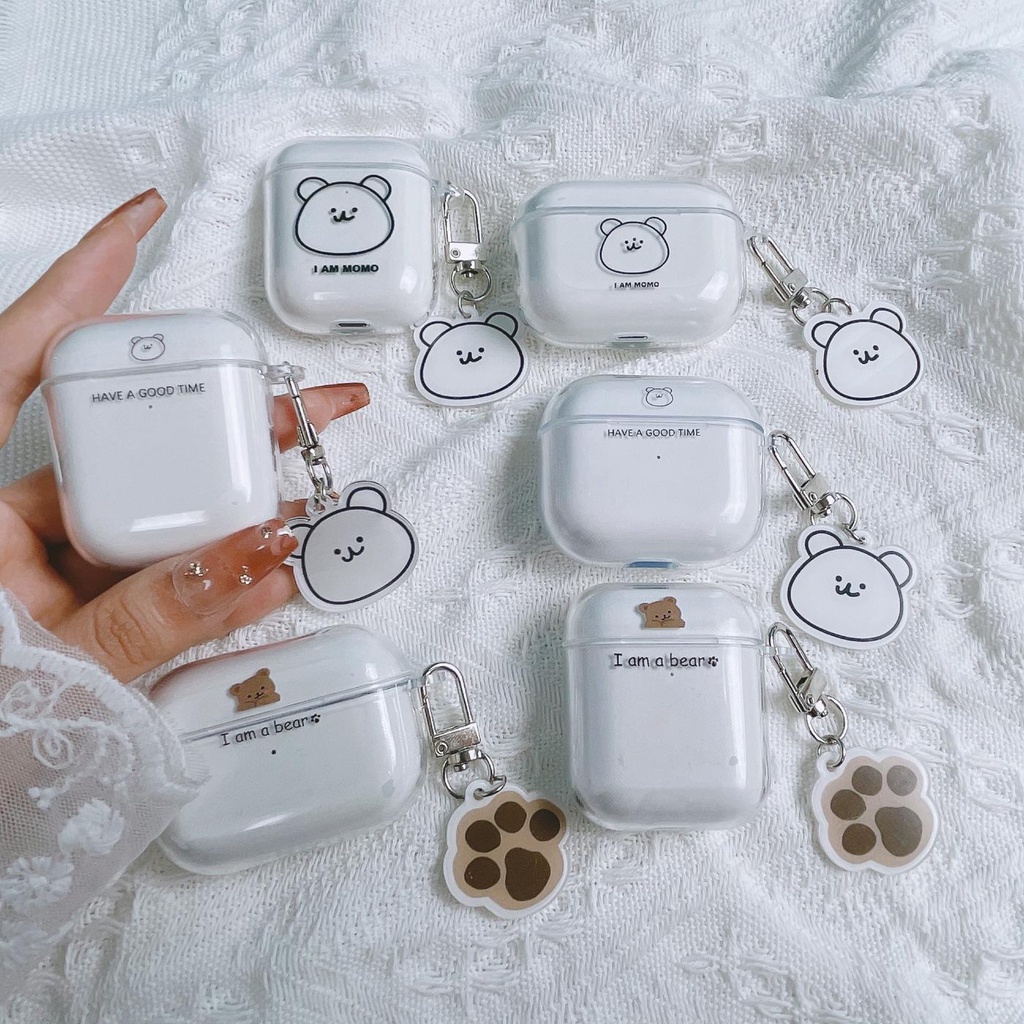 Vỏ Bảo Vệ Hộp Sạc Tai Nghe Bluetooth Không Dây Airpods 1/2/3/pro 2021 inPods i12 Bằng Tpu Mềm Trong Suốt In Hình Gấu Hoạt Hình Đơn Giản