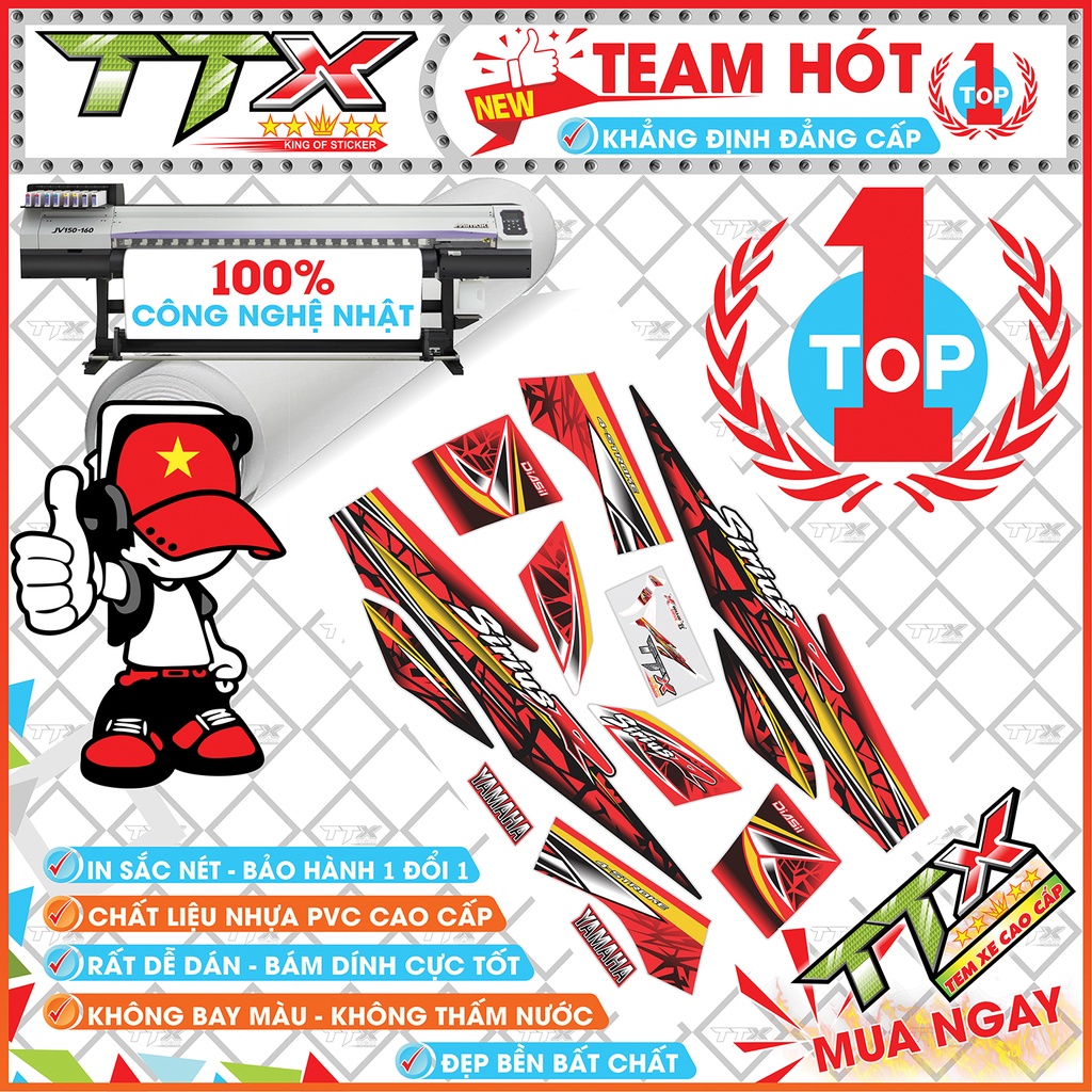 Tem rời sirius màu đỏ chữ r , Team chế sirius 110 dán xe màu đỏ đen siêu đẹp , Shop TTX Tem xe sirius mã