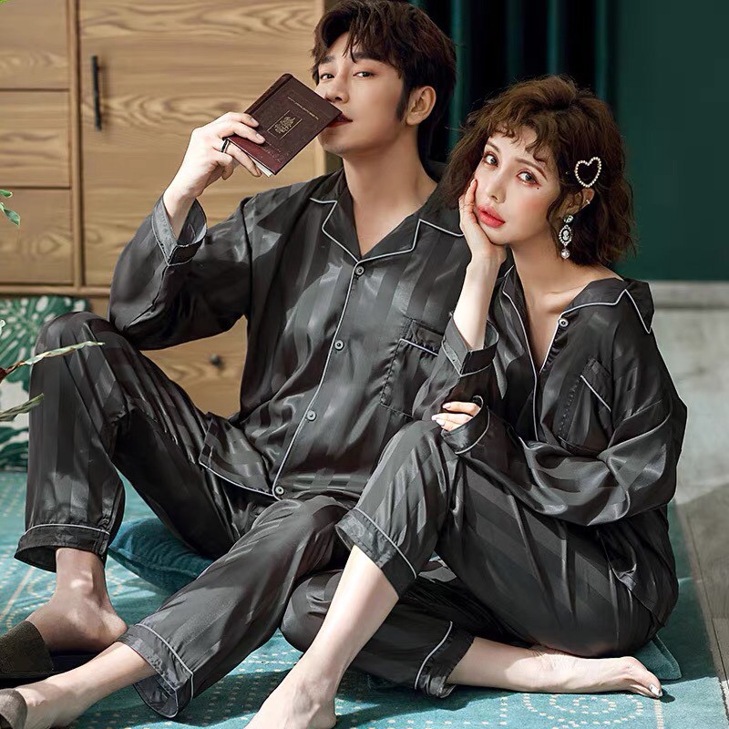 Bộ Đồ Ngủ Nam Nữ Bigbang Luxury Lụa Sọc Trơn Lụa mềm cao cấp mã 752 Pyjama cho cặp đôi nam nữ gia đình quà tặng bạn bè