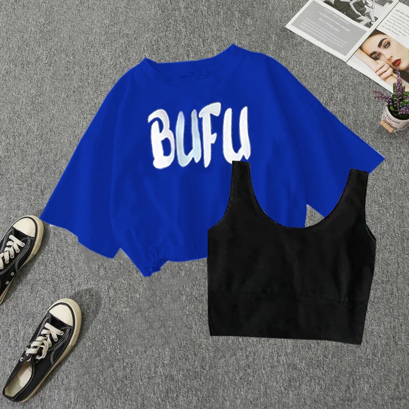 Set Áo Croptop Tay Ngắn + Áo Vest Màu Xanh Dương Phong Cách Mới Cho Nữ