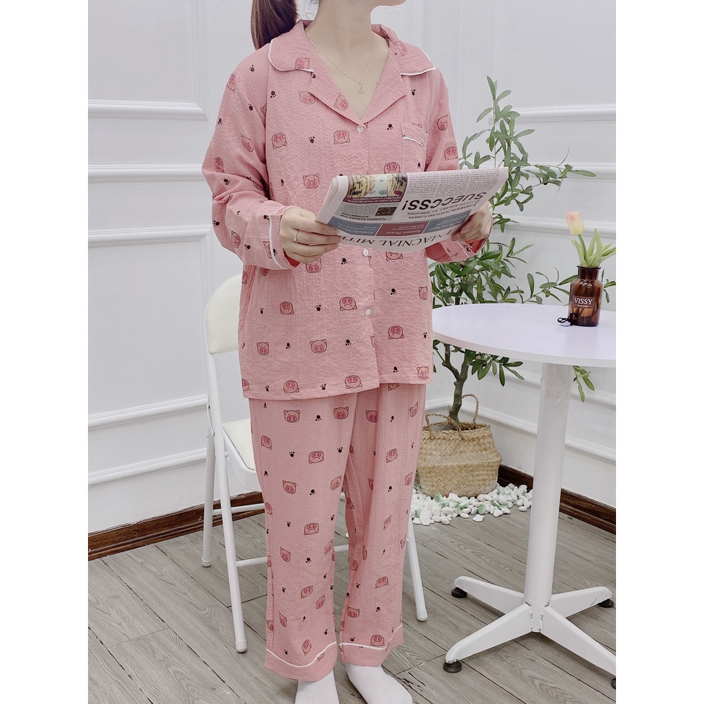 Bộ Pijama Thú Cưng ⚡️ [XẢ KHO SIÊU RẺ] ⚡️ Bộ Ngủ Xinh Quần Áo Dài Chất Đũi Xốp Mềm Tông màu Quá đẹp Họa tiết Xinh