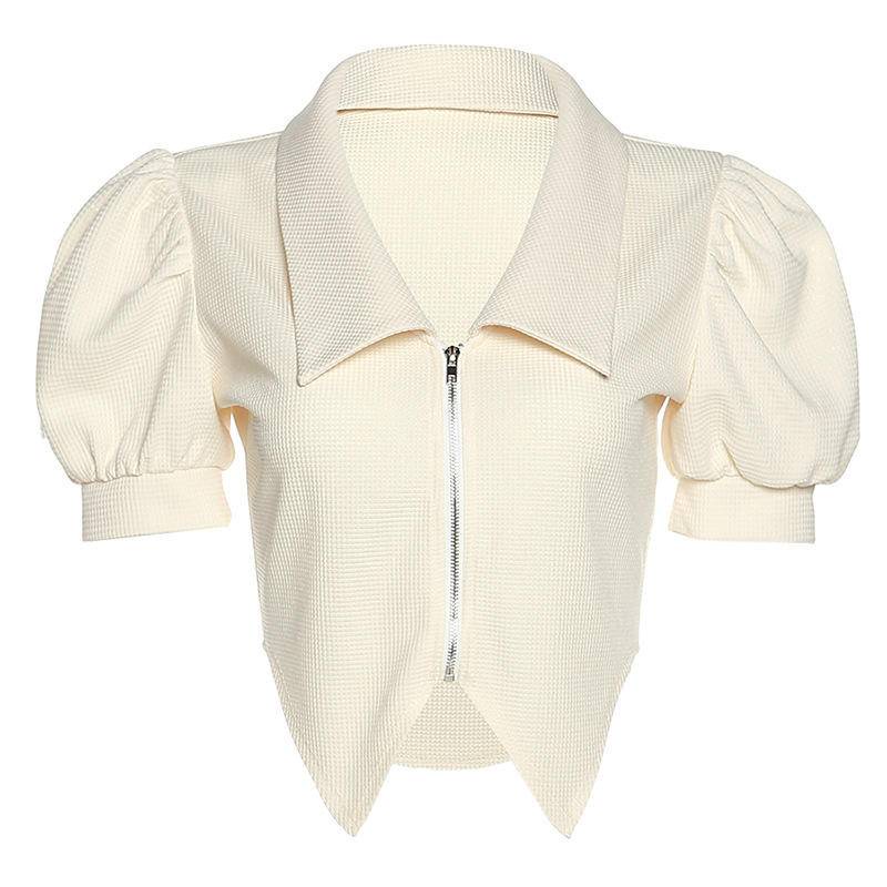 Áo Thun Tay Ngắn Dáng Ôm Màu Sắc Trơn Phối Khóa Kéo Thời Trang Mùa Xuân Cho Nữ