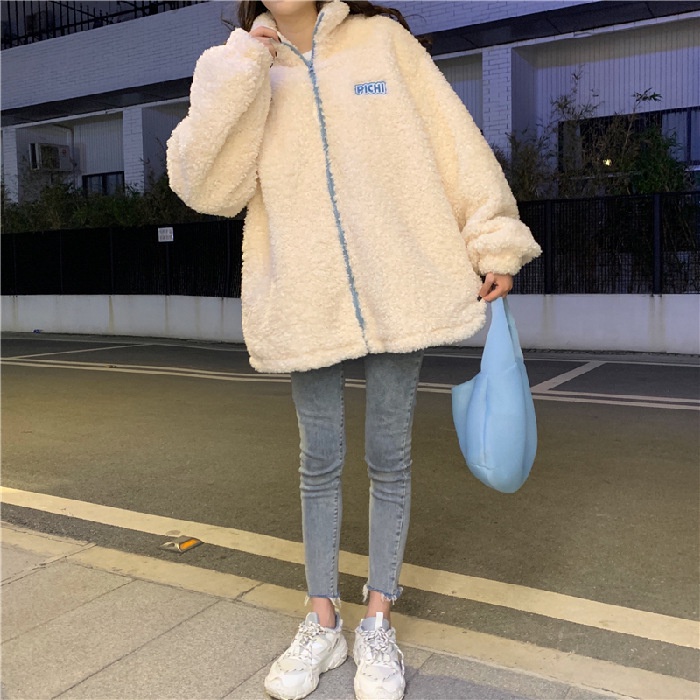 Áo Khoác Lông Thêu Pichi PEONYB Nữ [FREESHIP] Khoát form rộng tay bồng kiểu dáng bánh bèo ấm mùa đông hàn quốc đẹp