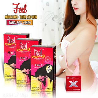 [Combo 3Hộp] Bao Cao Su Feel 4 IN 1 Chống Xuất Tinh Sớm (Hộp 12c). Dòng Bcs Gân Gai Nhập Khẩu Chính Hãng +Tặng Bcs 6BJ