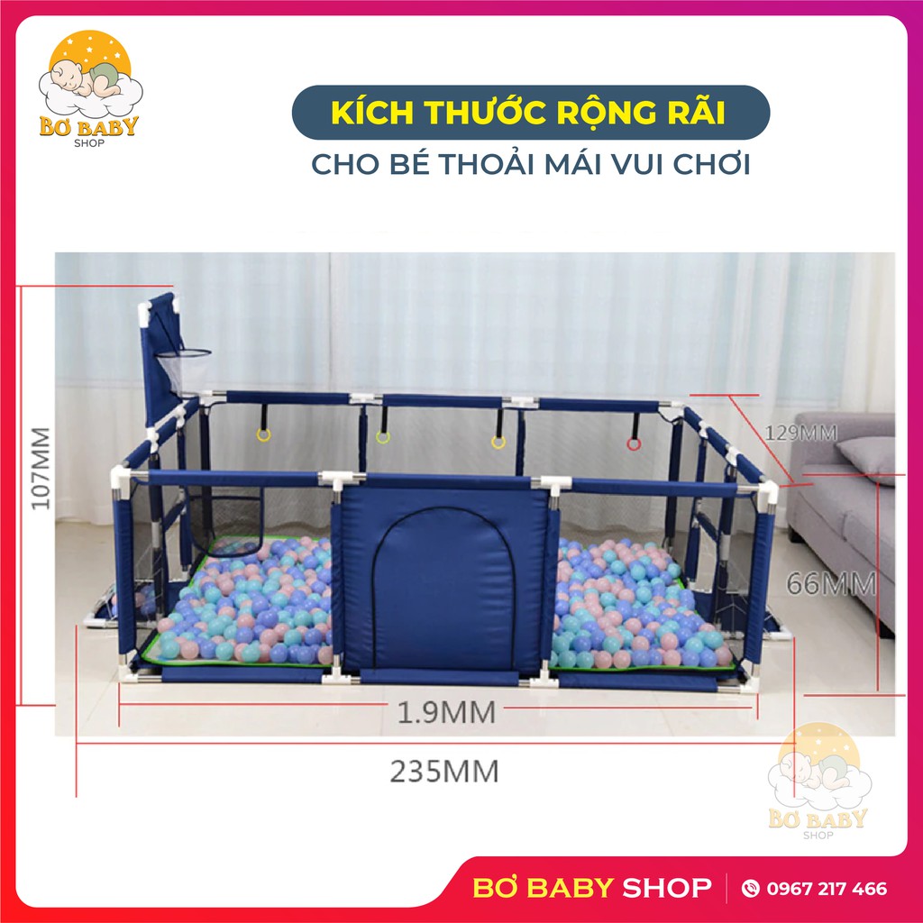 Quây Bóng Hình Chữ Nhật, Nhà Bóng Cho Bé, Có Bóng Rổ Cà Khung Thành 1m2x 1m8. Tặng kèm 15 Bóng, Bảo Hành 12 Tháng