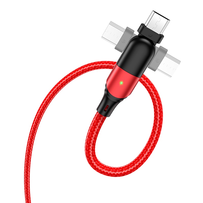 Hoco Dây Cáp Sạc Truyền Dữ Liệu Đầu Xoay 180 Độ Có Đèn Led Cho Iphone Android