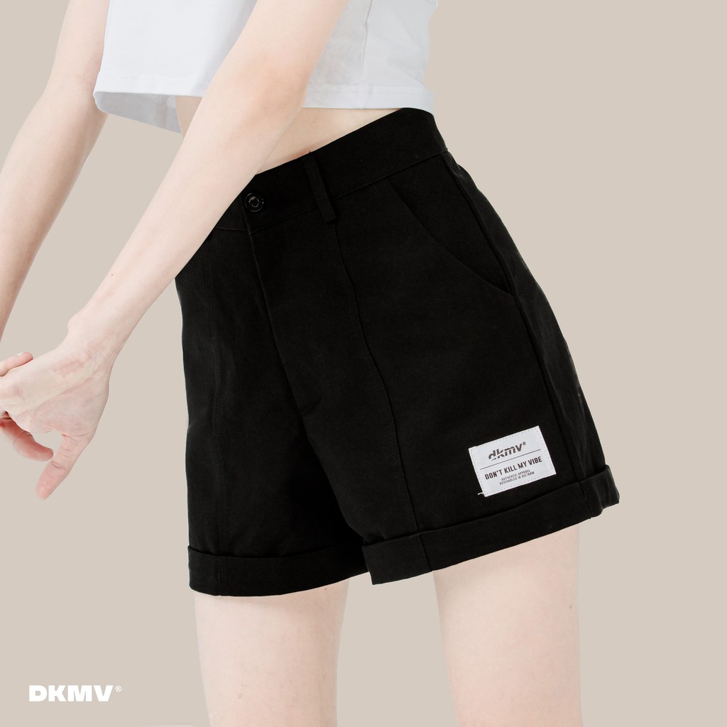 Quần sọt Kaki nữ màu đen ống rộng Don't Kill My Vibe đủ size, short basic black