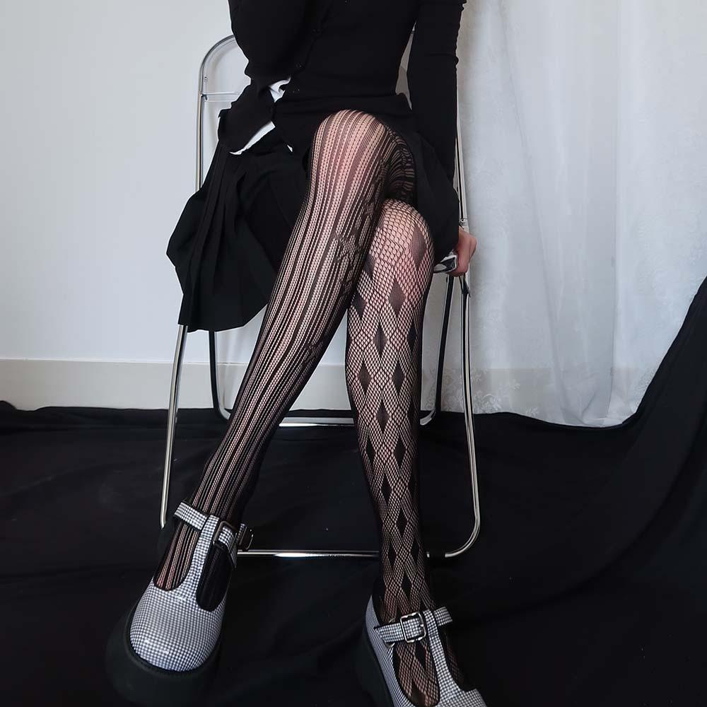 Qqmall Vớ Lưới Kẻ Sọc Caro Trong Suốt Ngọt Ngào Phong Cách Lolita Cho Nữ