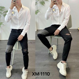 Quần bò nam ống bó chất co dãn cao cấp