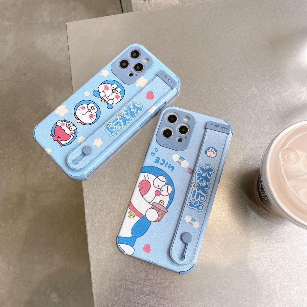 Ốp điện thoại hình Doraemon có dây đeo cho iphone12 12promax iPhone11 iPhoneXS XR 7 / 8PLUS