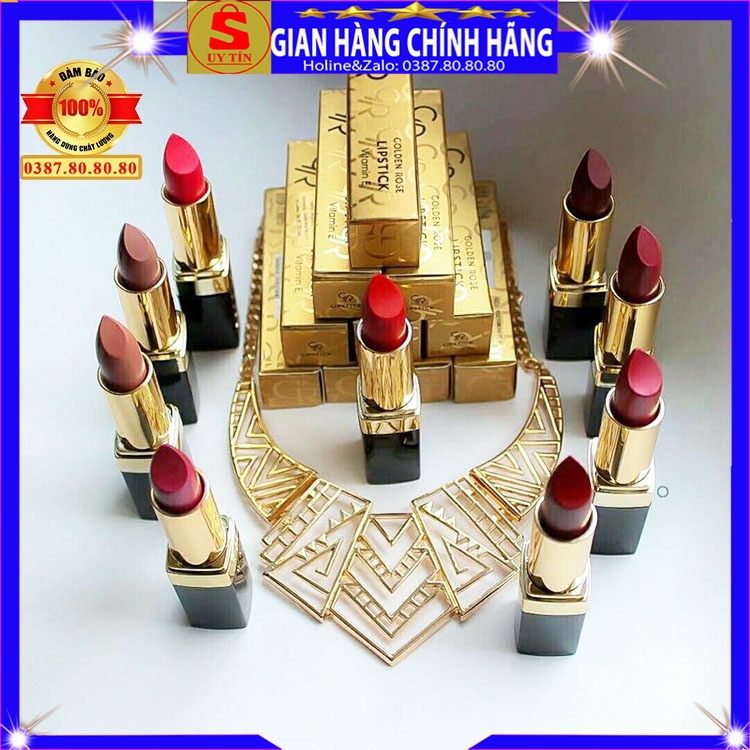 Son lì không khô môi không trôi khi ăn uống cao cấp xịn chính hãng Golden Rose dạng thỏi dưỡng môi hồng có màu đỏ cam