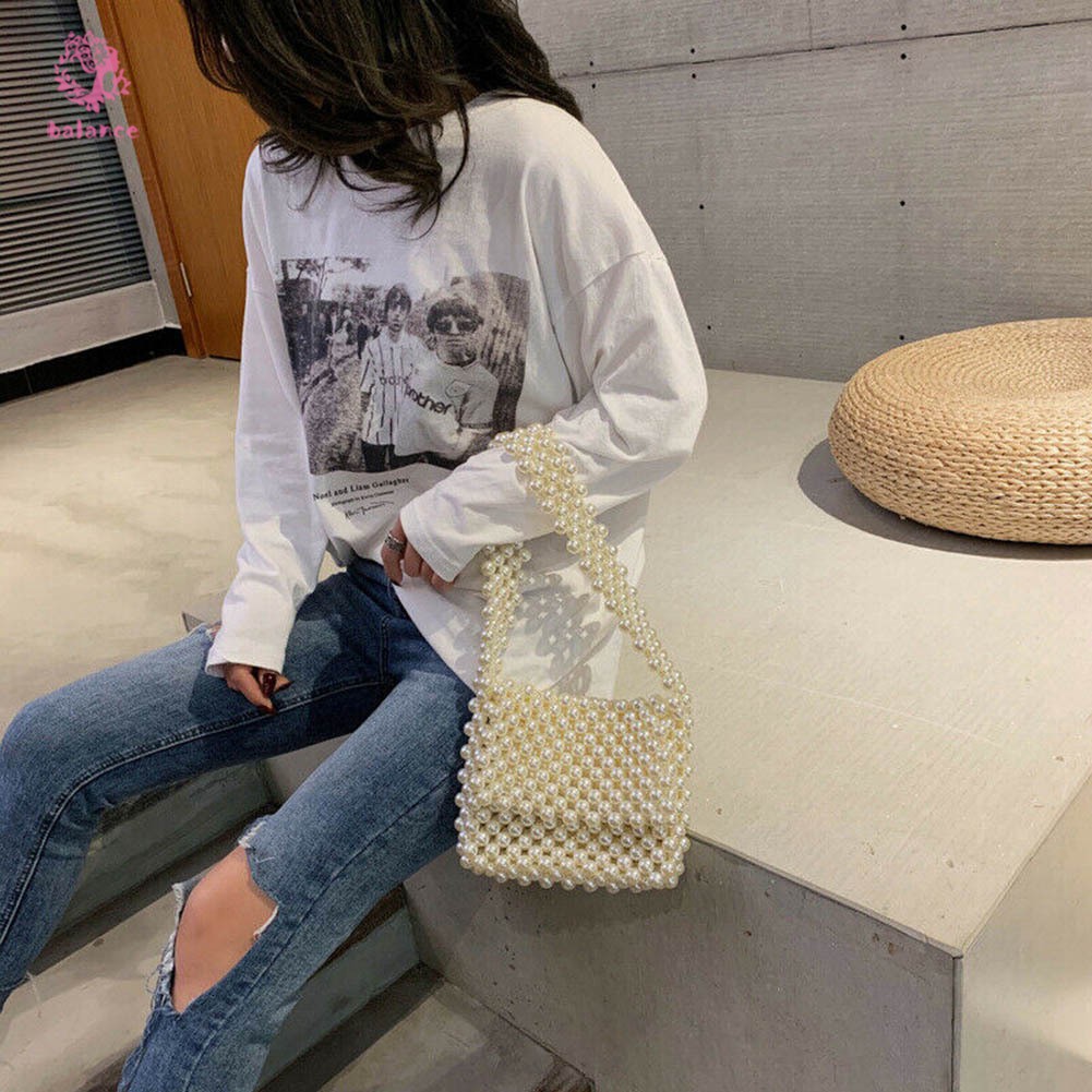 Túi xách đeo chéo đính ngọc trai giả xinh xắn thời trang nữ