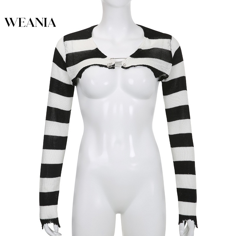 Áo Dệt Kim Dáng Ngắn Họa Tiết Kẻ Sọc Thời Trang Mùa Thu