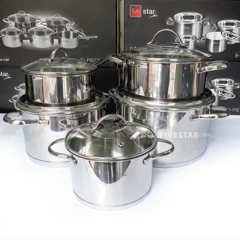 ⚡️ Bộ nồi inox cao cấp Fivestar Oval kitchi 5 món nắp kính