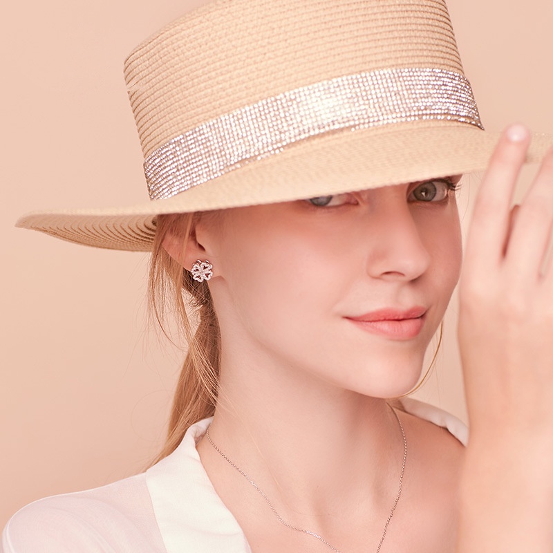 Khuyên tai RINHOO bạc 925 hình cỏ bốn lá thời trang cao cấp