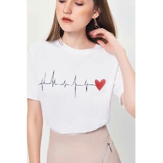 Áo thun thêu nhịp tim 2 màu