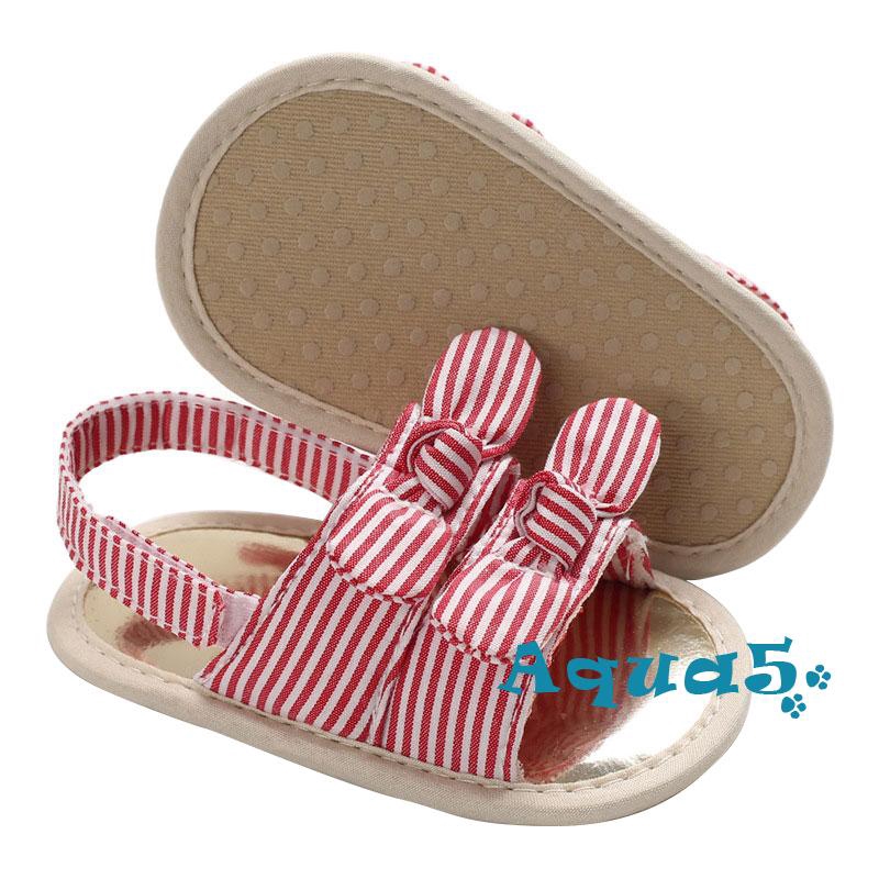 Giày sandal đế mềm chống trượt đính nơ sọc dành cho bé gái 0 đến 1 tuổi