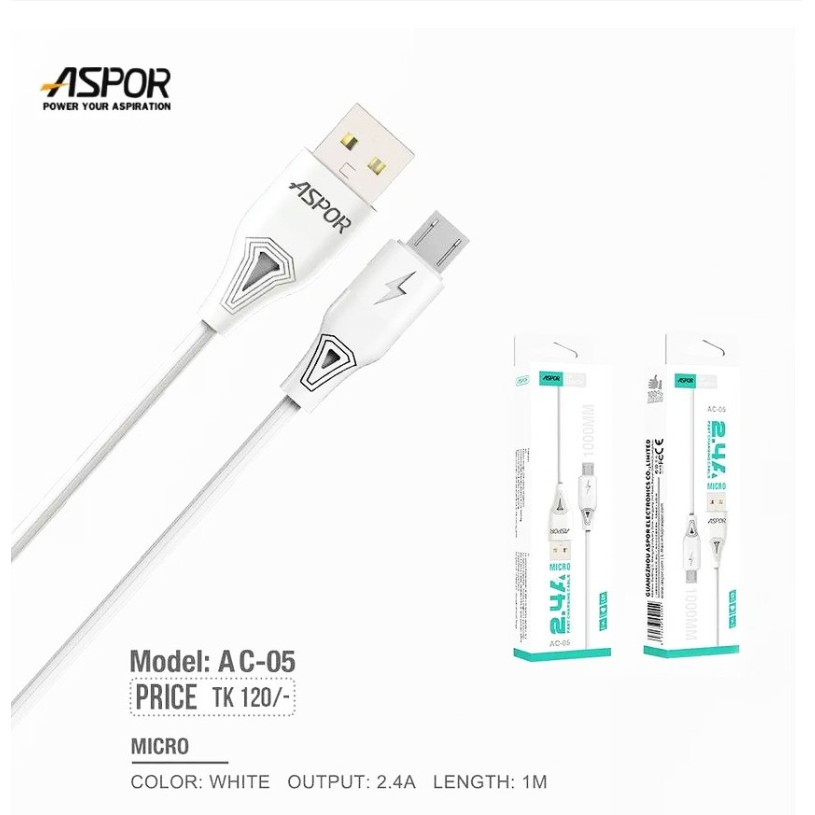 Dây Cáp Sạc Chính Hãng Aspor AC-06 Cho Điện Thoại Iphone - Cáp Sạc AC 05 Cho Điện Thoại SamSung